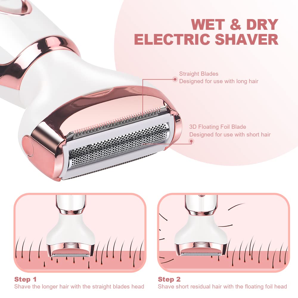 ACWOO Cordless 4 in 1 Electric Lady Shaver for Women, Rechargeable Painless Razor Bikini Trimmer Wet and Dry Hair Removal for Face Legs Underarm Nose and Eyebrow