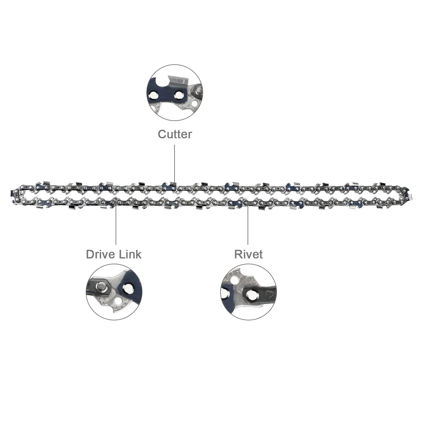 VonLux 4-Pack Chainsaw Chain 14 Inch - 3/8'' Pitch - 52 Driver Links - 0.050''(1.3mm) Gauge, Low-Kickback Replacement Chain Saw Chains for Chiansaw 35cm Guide Bar