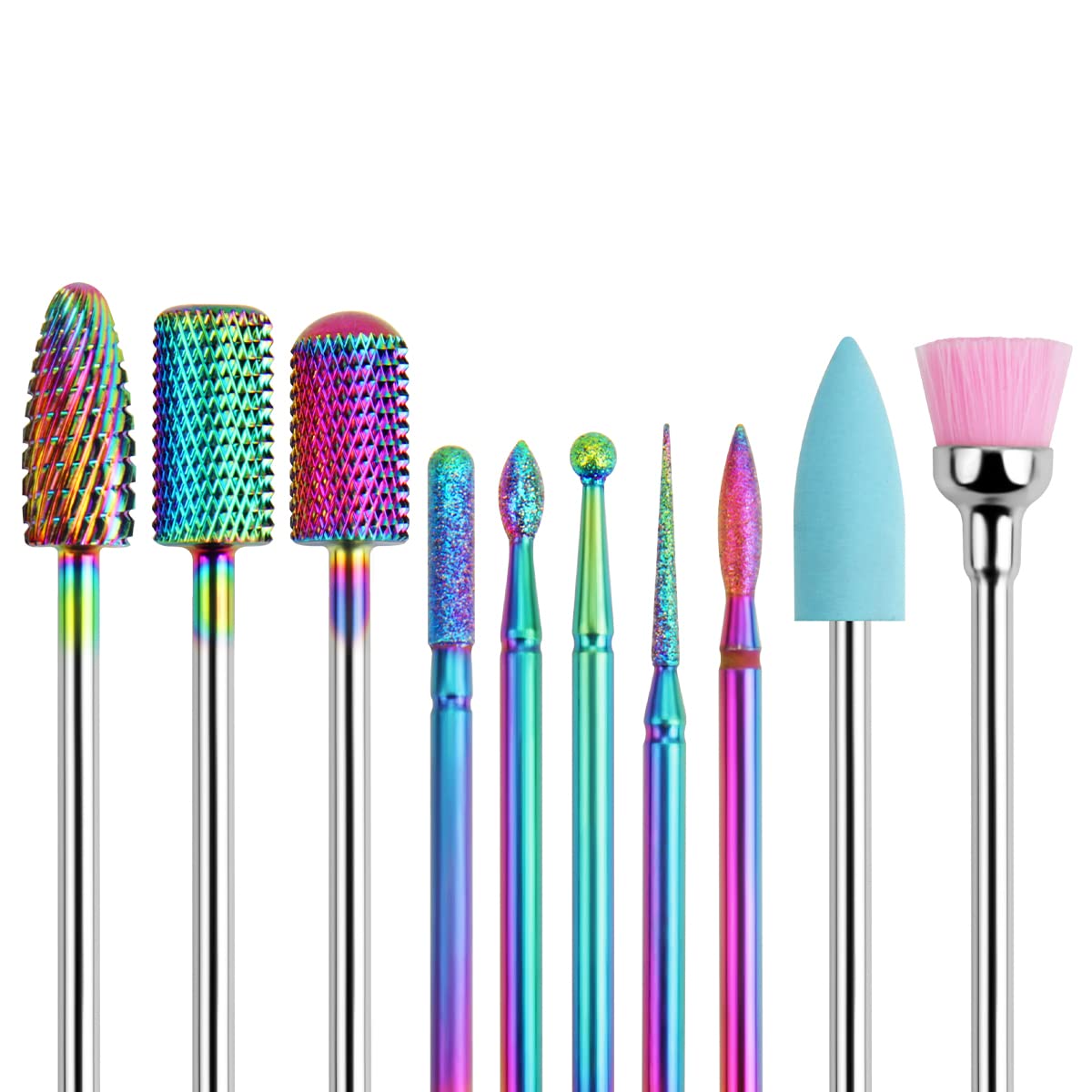 BELICOO Nail Drill Bits Sets, 10pcs Professional Electric Nail Files Drill 3/32 Inches Tungsten Steel Diamanten Cuticle Nail Drill Tool Home Nail Salon - Rainbow) Rainbow-professional