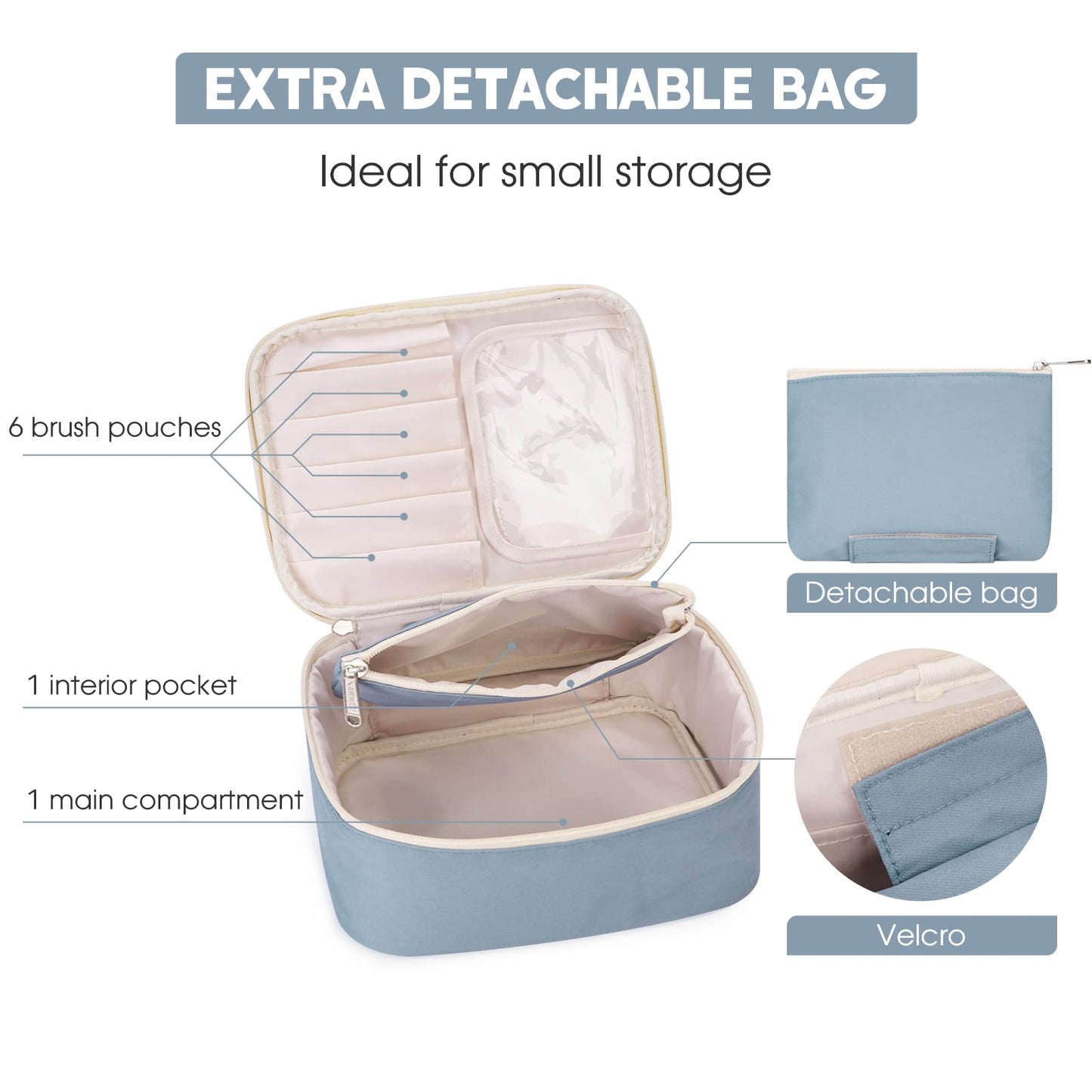 Travel Makeup Bag Large Cosmetic Bag Makeup Case Organizer for Women Greyish Blue (Upgrade)