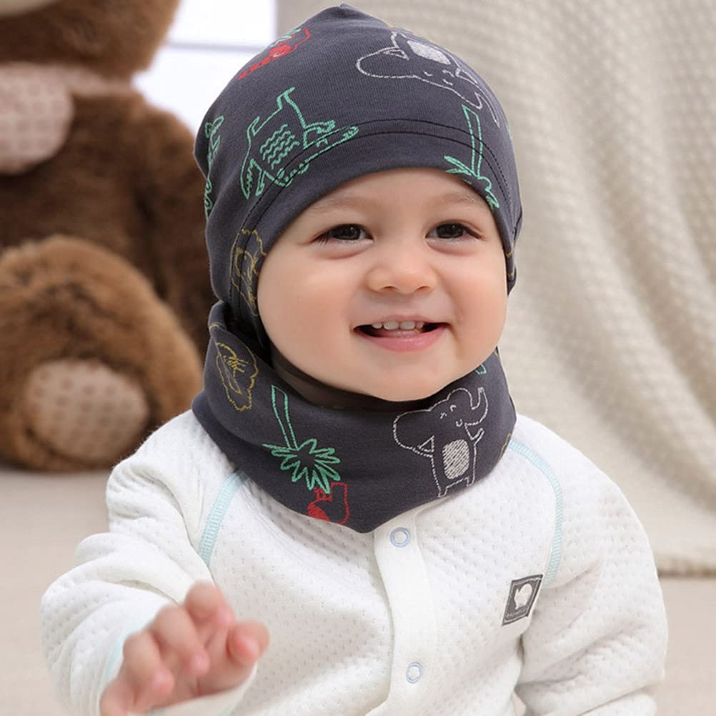 Uniyoung Baby Boys Cotton Beanie Hat and Collar Scarf Set Kids Toddler Warm Skull Cap Scarves Neck Warmer for Spring Autumn Winter Lions 3-6 Years