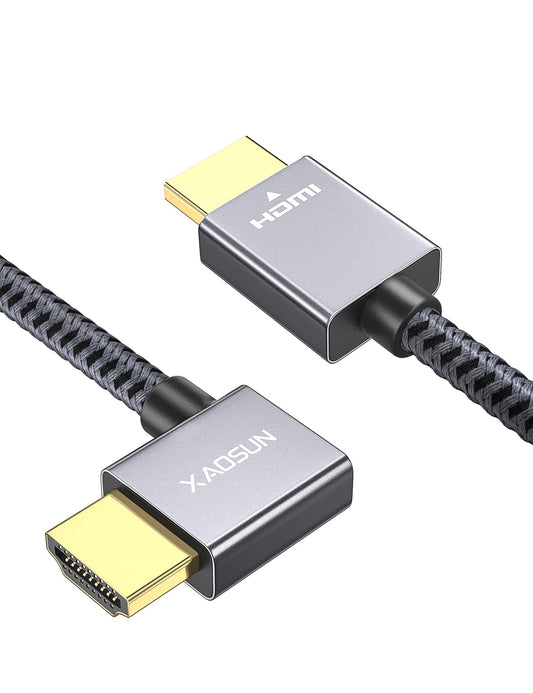 XAOSUN Right Angle HDMI 2.0 Cable(18Gbps,4K/60Hz HDMI 2.0 High-Speed 90 Degree Right Angled HDMI Cord [2m],Specially Design for Macbook PRO 2021,Laptop,Monitor,PS4,Xbox,Fire TV,&More(Grey) 4K Right Angle Grey