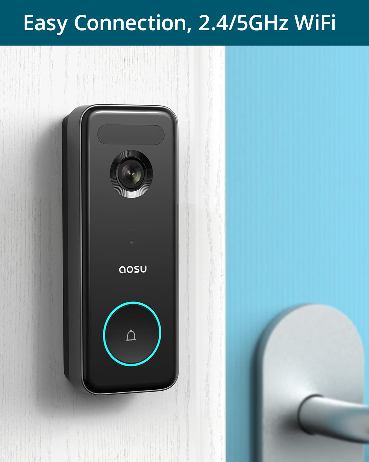 AOSU Video Doorbell Wireless, 5MP UHD, No Monthly Fee, Triple Motion Detection Doorbell Camera with 2.4/5 GHz WiFi, 180-Day Battery Life, 2 Month Local Storage, WiFi Homebase, Work with Alexa