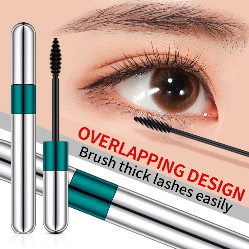 2 in 1 4D Silk Fiber Eyelash Mascara,Extra Long Thick & Voluminous Lash Mascara, Clump-Free,Long Lasting, Waterproof & Smudge-Proof,Natural Eye Makeup