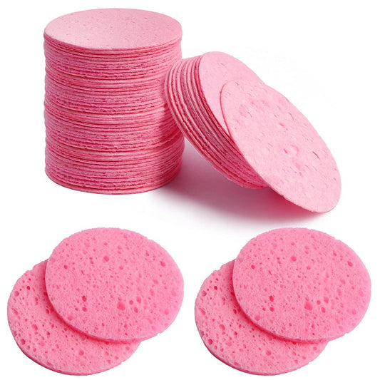 60 Pcs Compressed Facial Sponge, 60mm/2.4 Inch Natural Wood Pulp Cotton Facial Washing Sponge for Facial Cleansing, Exfoliating Mask, Makeup Removal(Round, Pink+White) (Pink)