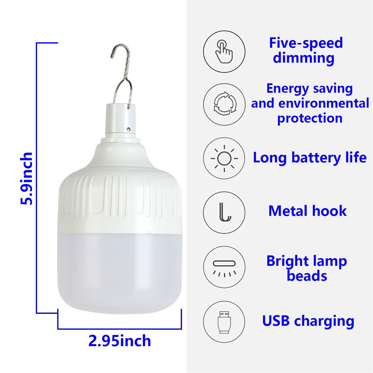 2Pcs Camping Lights,Camping Lantern LED Work Light Bulb USB Rechargeable Lighting Dimmable,30W 2000 Lumens 5 Lighting Modes,Portable Tent Light for Emergency,Camping,Patio,Garden,BBQ,Hiking,Fishing 15.9 x 14.9 x 7.9 cm