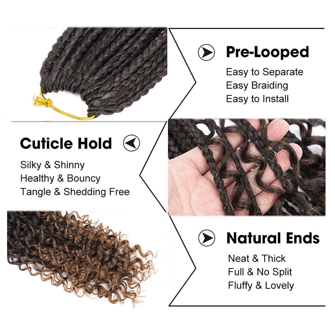 WoWCFyyds 8 Packs Crochet Braids Hair Extensions 14 inch Goddess Box Braids Crochet Hair Bohemian Hippie Braids Extensions with Curly Ends Synthetic Crochet Hair Extension for Black Women（1B/30） 1B/30 14Inch