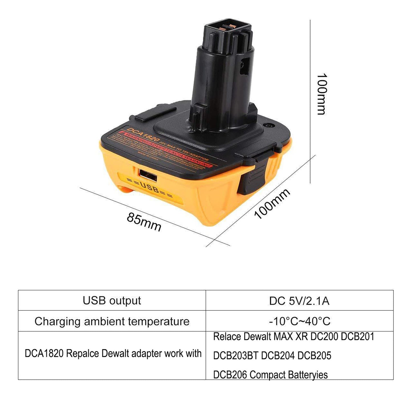 Adapter for Dewalt 18V/20V Lithium Batteries, Adapter DCA1820 for Dewalt 18/20V Lithium Battery DCB204 DCB205 DCB206 DCB606 Convert to NiCad NiMh Battery Tools Adapter with USB Output 1 PCS