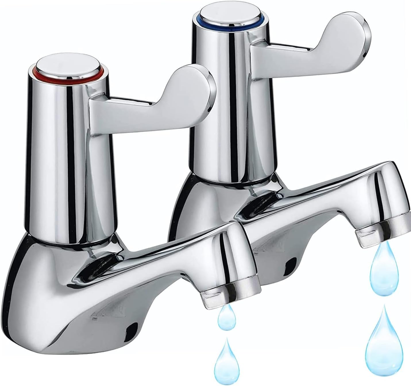 Basin taps Pair of Bathroom taps Basin Pair, Quarter Turn Basin taps Pair, Chrome Brass Pillar Hot and Cold Water Basin taps, ¼ Turn Lever Sink taps for Bathroom Kitchen, Sink tap Double Basin taps