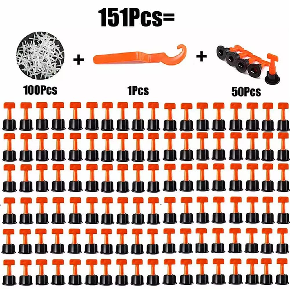 151PCS Tile Leveling System Kit 100 Pcs Reusable Tiles Leveler Spacers with 1 Special Wrench, for Construction,Like Building Wall&Floor