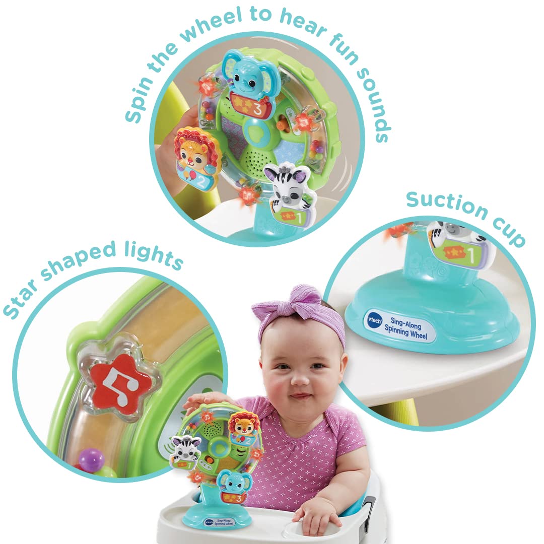 VTech Baby Sing Along Spinning Wheel, Baby Sensory Toy with Colours, Objects and Animals, Spinning Wheel Toy with Suction Cup, 6 Months +, English Version New version