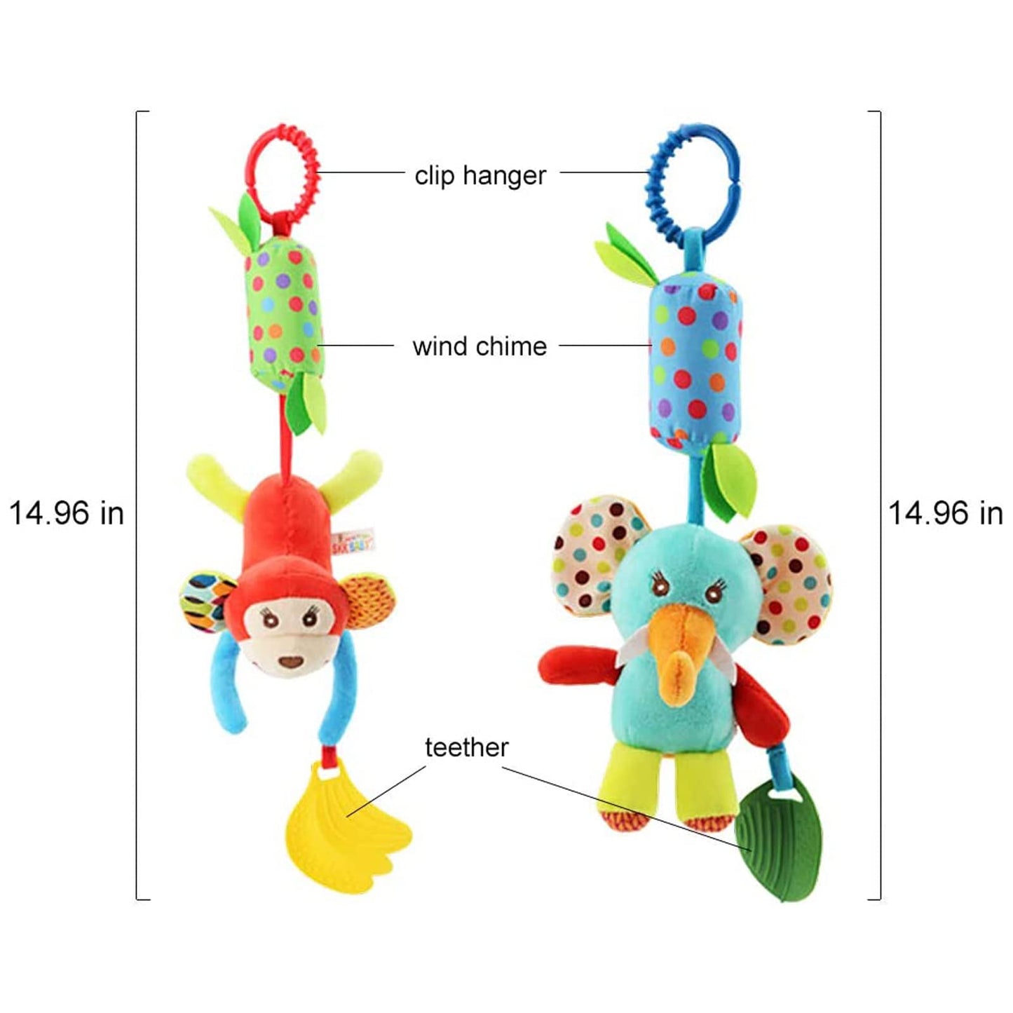 wohot 4packs Baby Pram Pushchair Toys Hanging Rattle Sensory Educational Toy, Newborn Pram Toys Car Seat Crib Travel Activity Plush Animal Wind Chime with Teether for Boys Girls (4 packs)