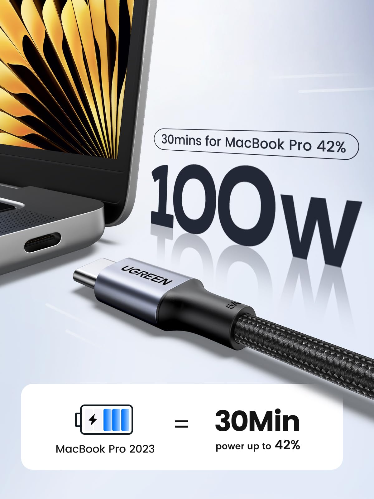 UGREEN USB C to USB C Cable 100W Fast Charge USB Type C to C Cable Compatible with MacBook Pro/Air, iPad Pro 2022, iPhone 16/15, Galaxy S24 S23 Ultra, Huawei P60, Pixel 8 7 (3M) 3 Metres