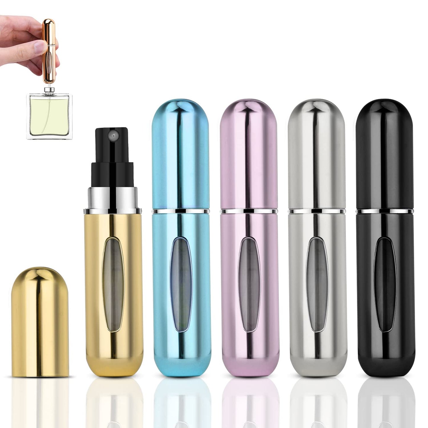 ACWOO 5ML Perfume Atomiser Bottles, 5 PCS Refillable Fine Mist Spray Bottles, Mini Travel Perfume Atomizer, Underfill Empty Travel Bottle Portable Purse Spray Bottle for Men and Women 5ml Self-pump