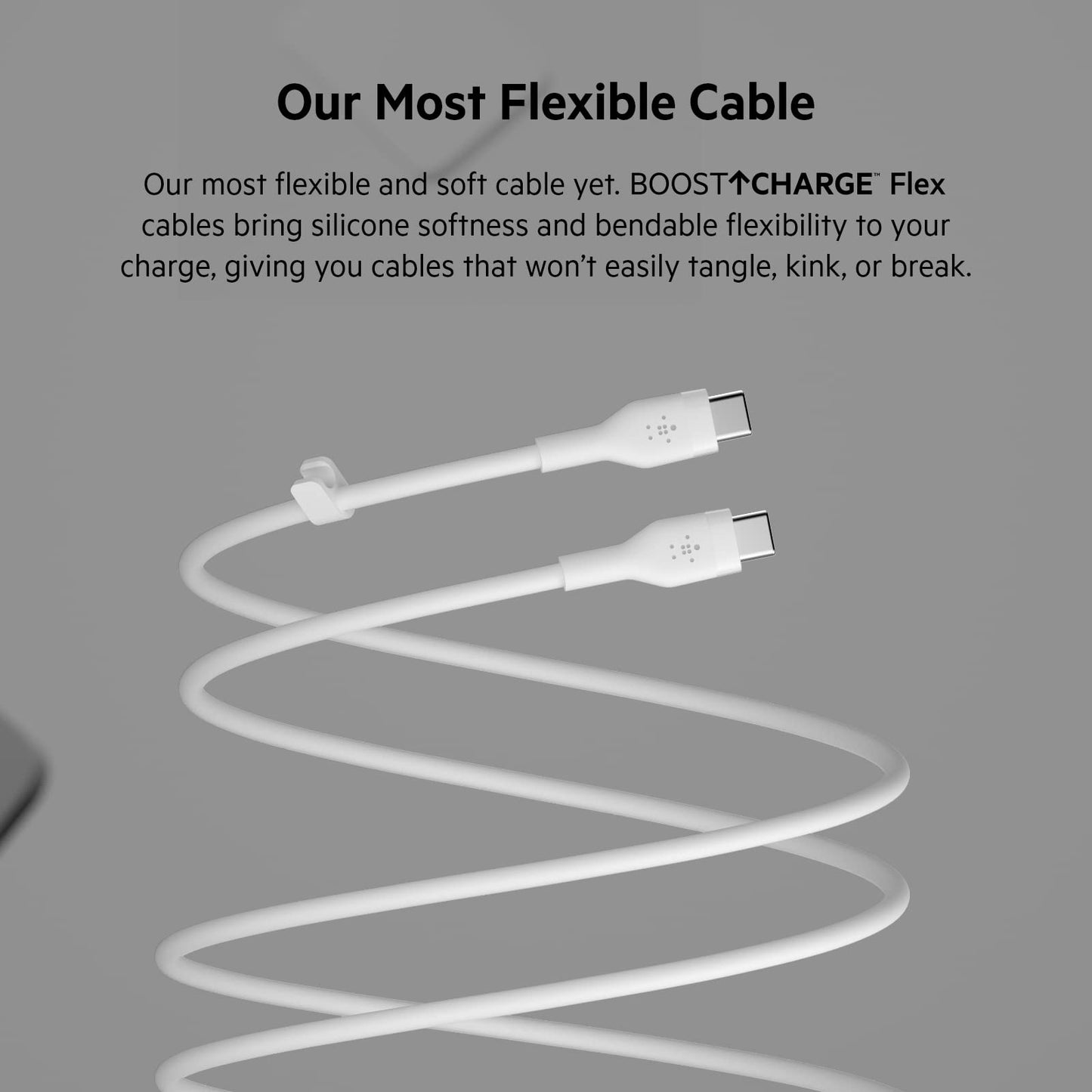 Belkin BoostCharge Flex silicone USB C charger cable, USB-IF certified USB type C to USB type C charging cable for iPhone 16, 15, Galaxy S24, S23, iPad, MacBook, Note, Pixel and more - 1m, white