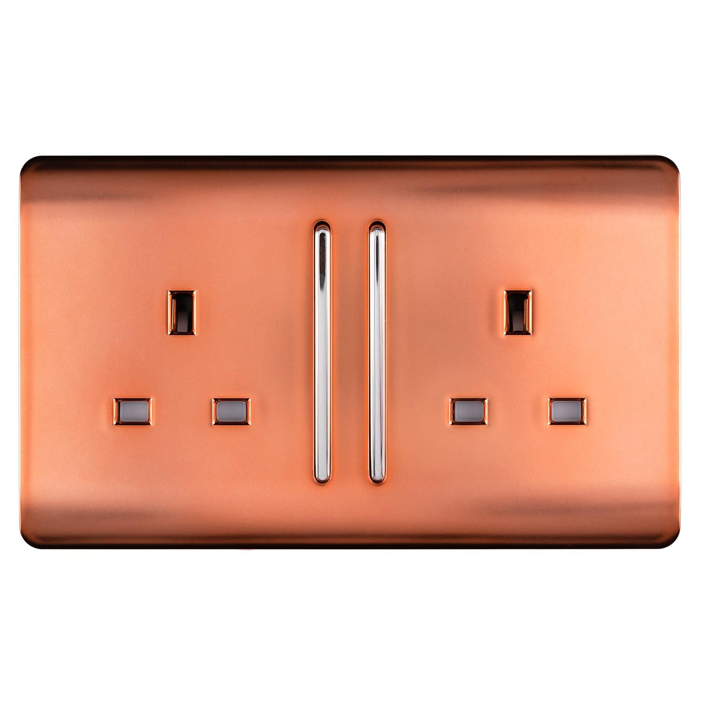 Trendi 2 Gang Artistic Modern Glossy 13 Amp Switched Tactile Plug Socket Copper