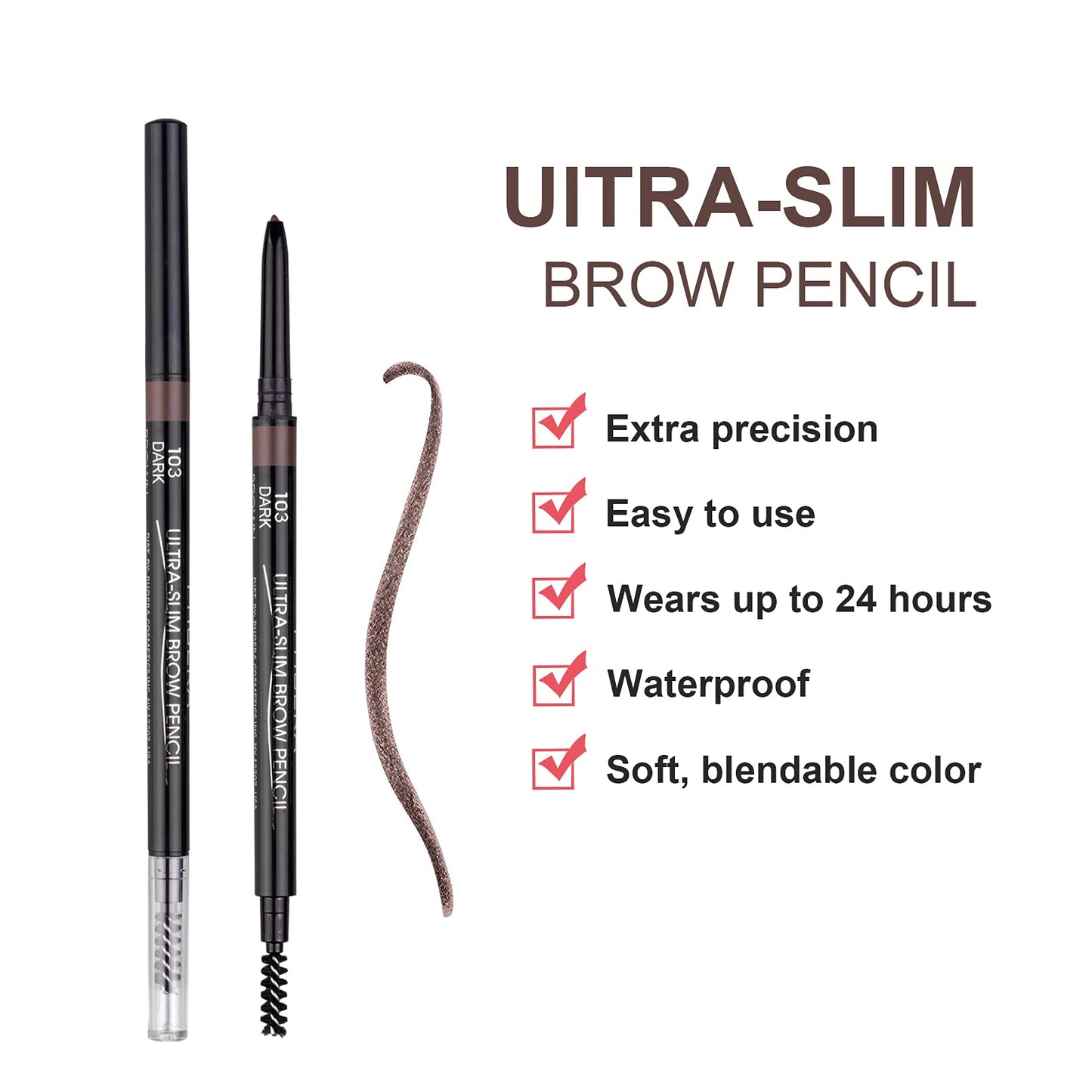 2 Packs Ultra Slim Eyebrow Pencil, Micro Brow Definer Pencil with eyebrow razors, Waterproof, Long-lasting, Precise Fine Tip Applicator for Perfect Brows, Dark Brown