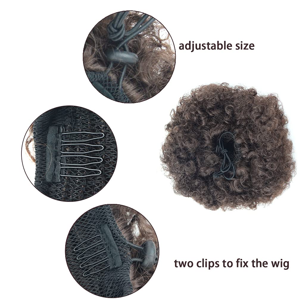 Afro Puff Drawstring Ponytail with Two Clips for Black Women Synthetic Curly Ponytail Bun Extension Hairpieces Updo Hair Extensions (Medium, 4#) 4# Medium