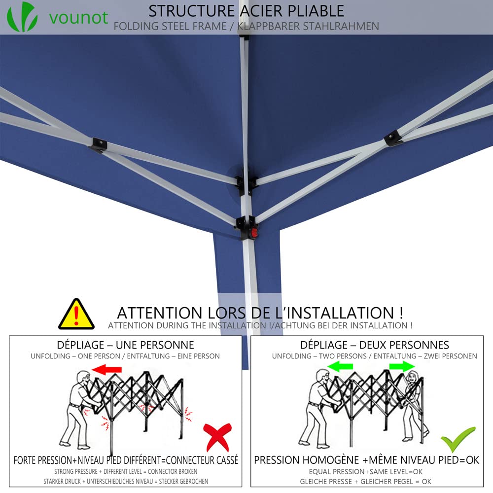 VOUNOT 3m x 3m Pop Up Gazebo with Sides & 4 Weight Bags & Carry Bag, Blue
