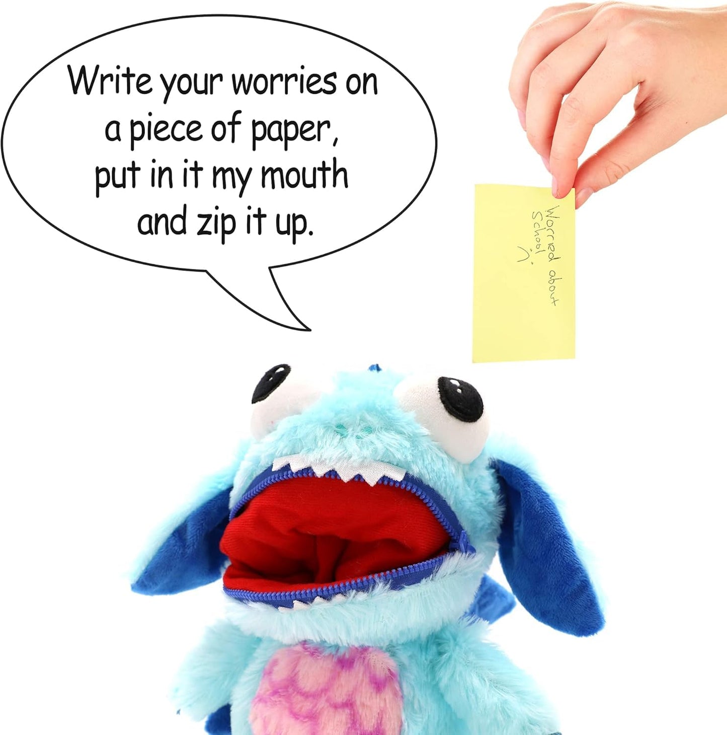 Worry Yummy Monster Children's Soft Toy - 28cm (11") Soft Cuddly Toy For Kids - Boys & Girls Anxiety, Stress & Fear Reducing Sleep Companion - Blue 'Marvin' Blue (Marvin)