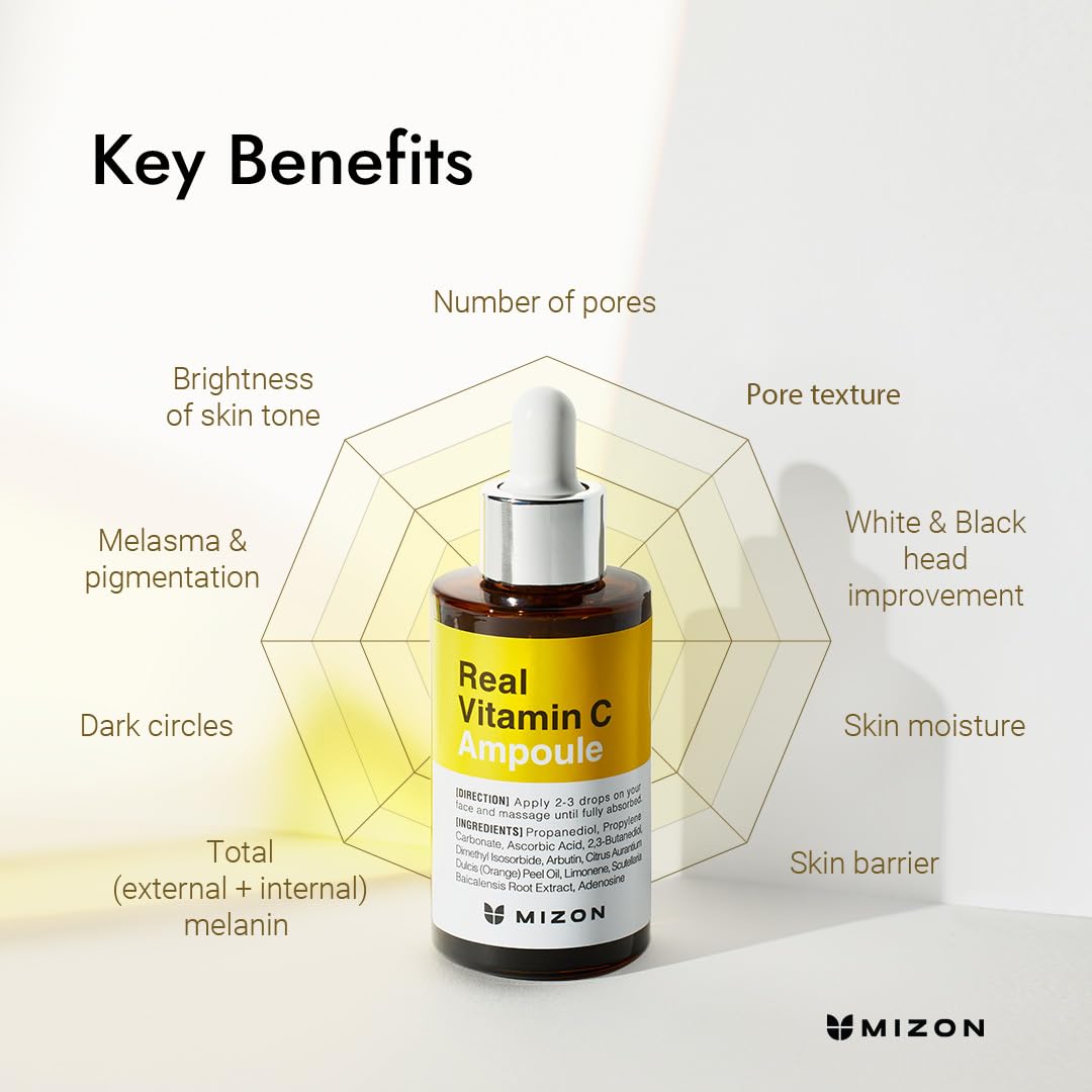 [MIZON] REAL VITAMIN C AMPOULE (30ml) Korean Skincare - Brightening Serum with Pure Vitamin C (19%) No water added - Tone Correction - Nourishing & Hydrating - Natural Ingredients