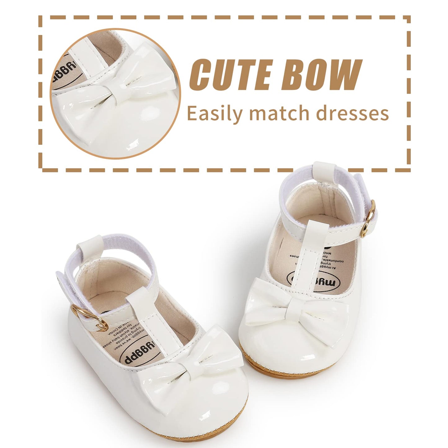 Baby Girls First Walking Shoes Mary Jane PU Leather Anti-Slip Princess Shoes Infant Baby Shoes 12-18 Months G White