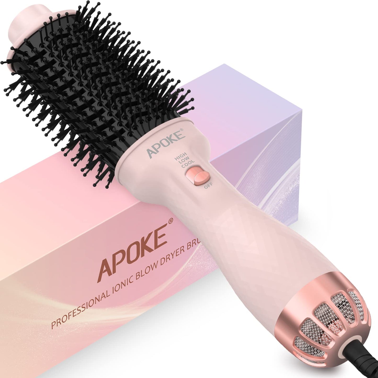 APOKE One Step Hair Dryer Brush Hot Air Stylers and Volumizer, Lightweight Hairdryer Heated Air Brush for Drying Straightening Curling Volumizing Hair Pink