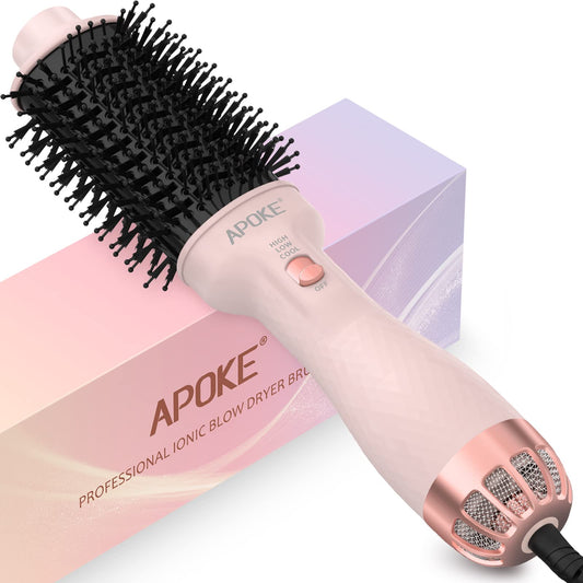 APOKE One Step Hair Dryer Brush Hot Air Stylers and Volumizer, Lightweight Hairdryer Heated Air Brush for Drying Straightening Curling Volumizing Hair Pink