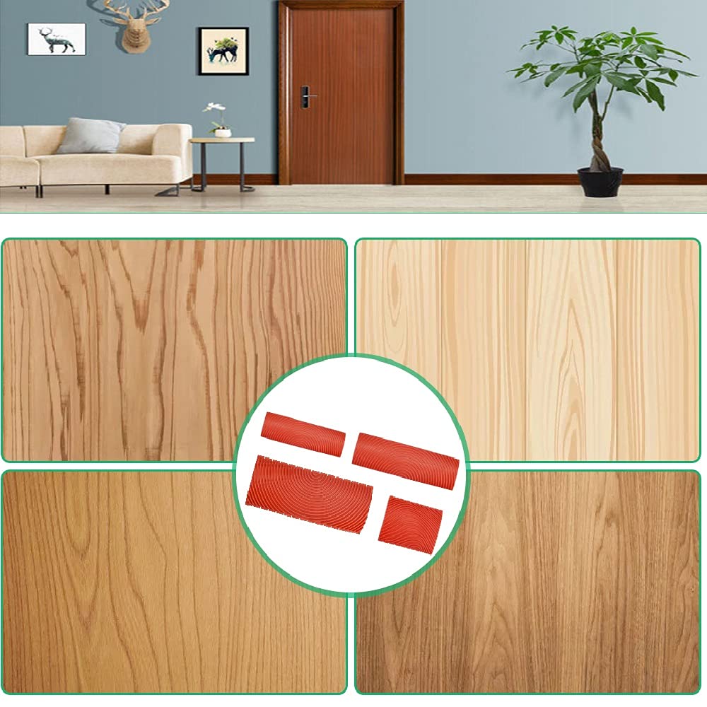 WENRERO 4 PCS Wood Graining Painting Tool Empaistic Imitation Wood Grain Tool Rubber Wood Grain Paint Roller Brush Graining Texture Household Wall Art Paint Kit for Wall Decoration, 7.4/8.7/13/15 cm