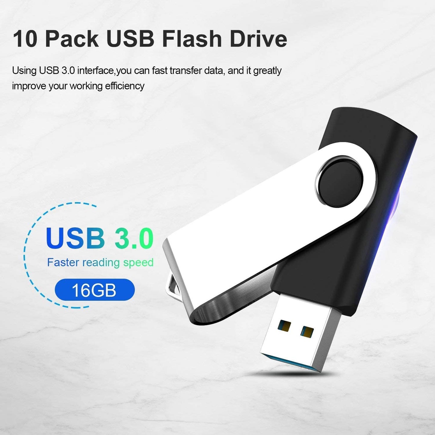 32 GB USB 3.0 Stick 10Pack, KOOTION Bulk USB 3.0 Flash Drive Swivel 32 GB Memory Stick Pen Drive Thumb Drive Jump Drive Computer Data Storage (10Pack Black) 32G USB3.0