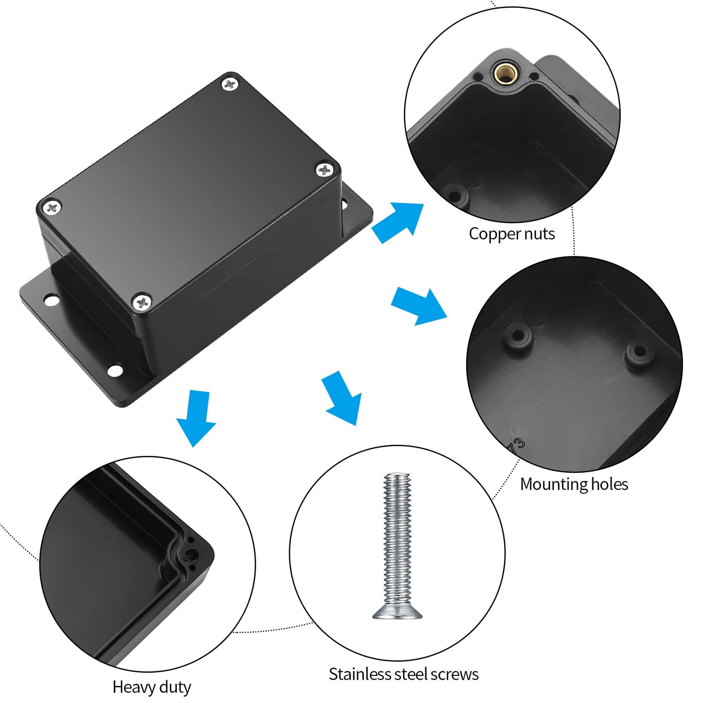 2 Pcs Junction Box Waterproof IP65, Electronic Project Box Enclosure Case, Electrical Junction Box Electronics with Fixed Ear Compatible with Electronic Project - Black B100X68X50MM