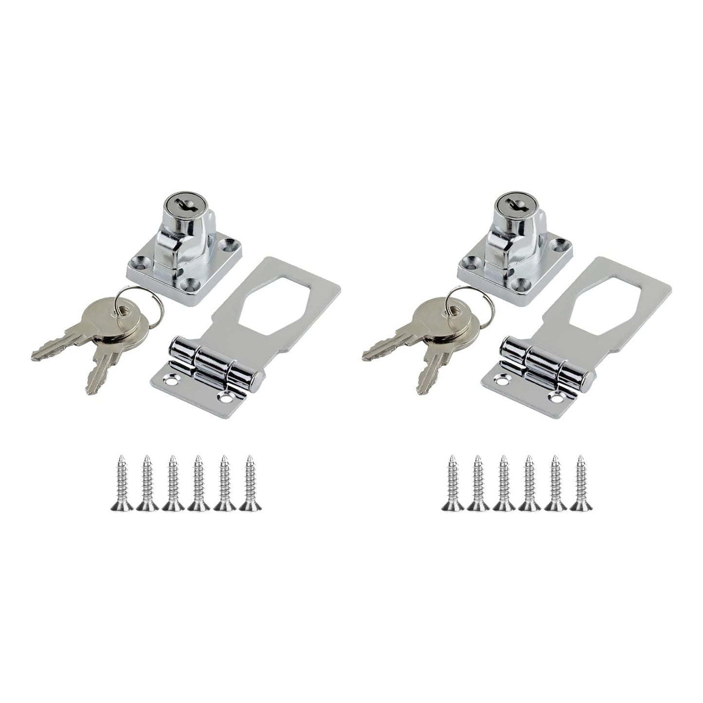 2 Sets Safety Metal Door Latch Locks Keyed Hasp Locks Door Lock Hasps with Padlocks and Keys for Cabinets, Cupboard, Drawer Gate