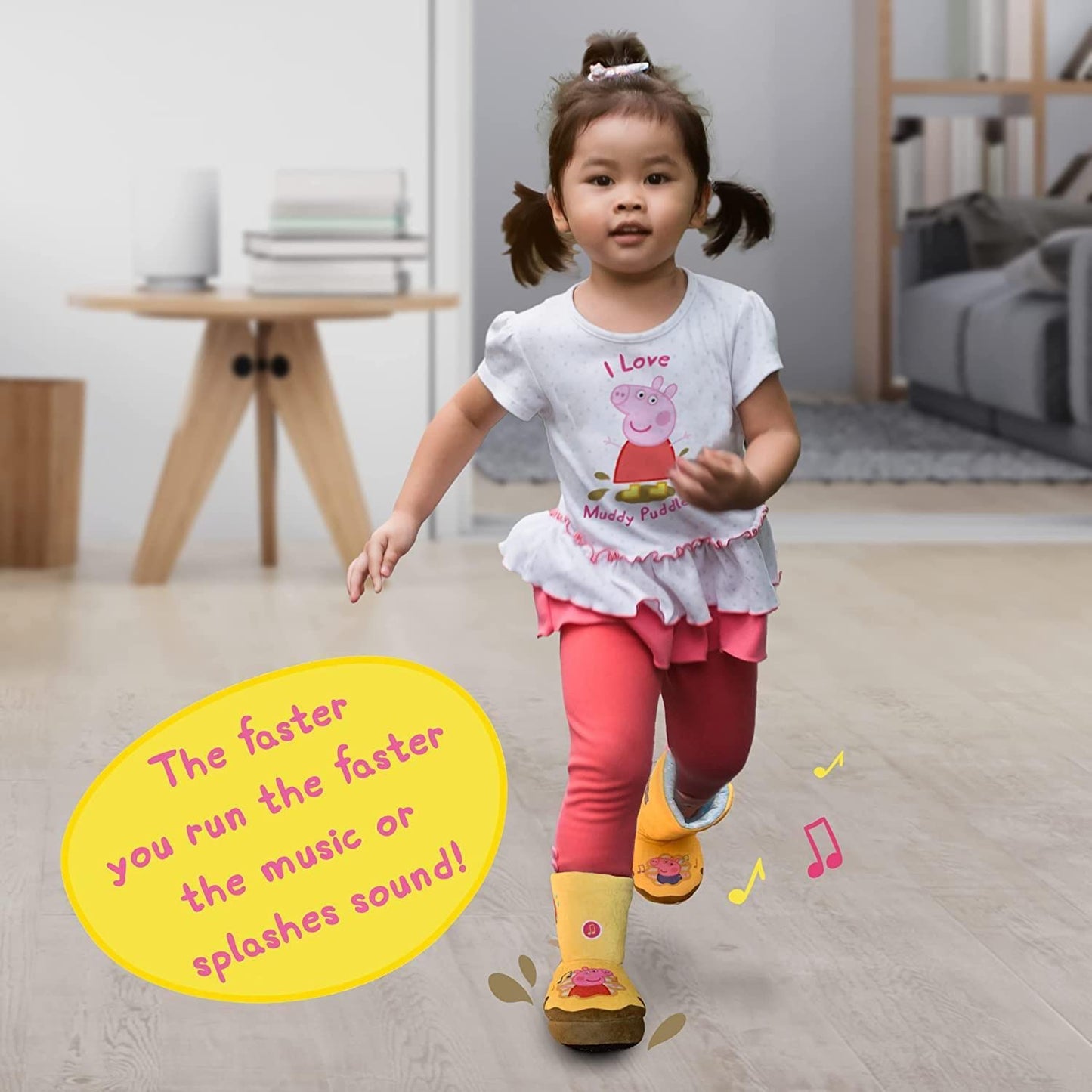 WOW STUFF Peppa Pig Toys Muddy Puddle Boots, Interactive Wearable Yellow Wellies with Sound and Music activated as you Walk or Run, Ideal active role play and dress up for Toddlers Single