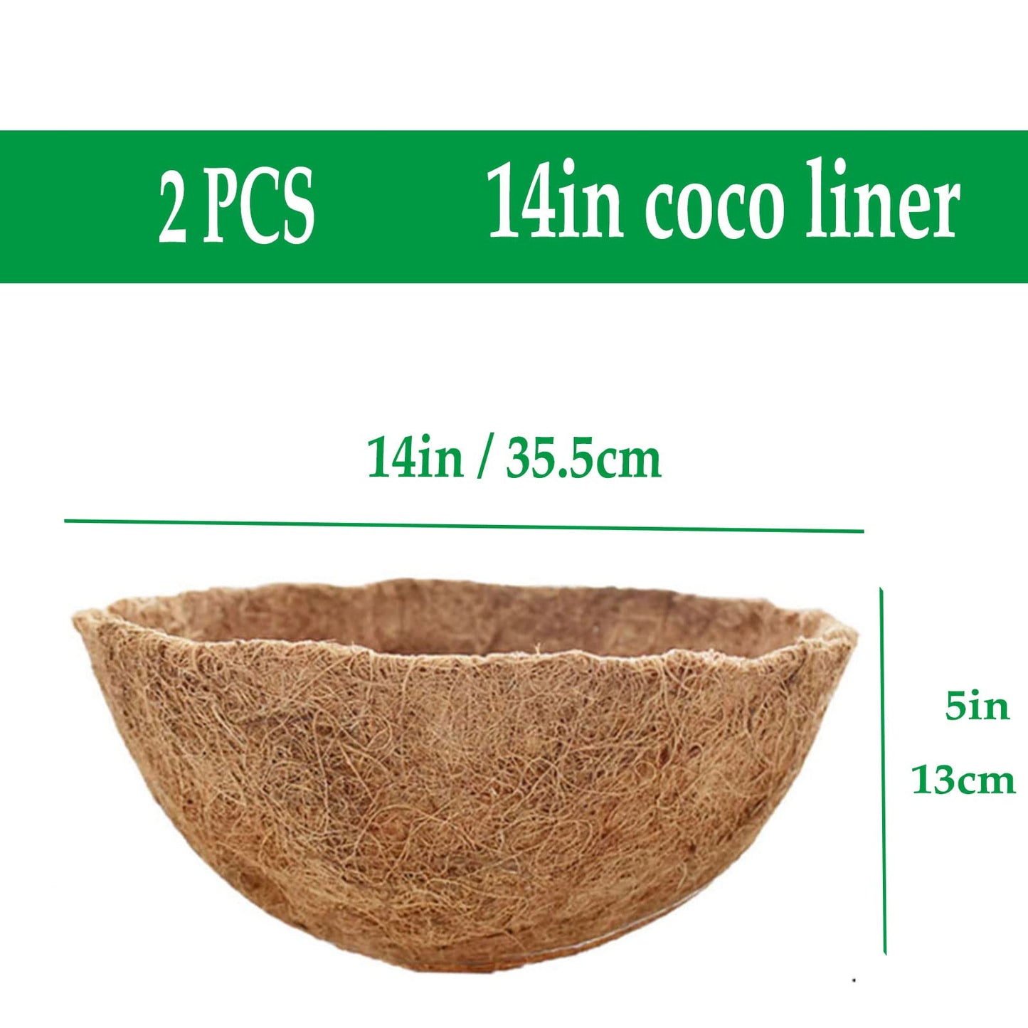 VLYHGO Coco Liner 14 Inch Hanging Basket Coir Liner 100% Natural Round Coconut Fiber Replacement Liners for Hanging Basket Flowers Vegetables (2 PCS) 14in