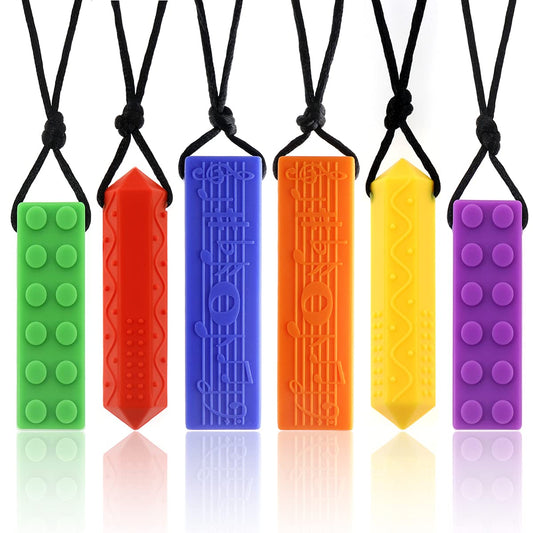 Tuxepoc Sensory Chewing Necklace 6 Pack,for Kids with,ADHD,Autism,Biting Needs,Oral Motor Chewy Tool,Silicone chewlery Necklace(Color Mixing 2) Color mixing 2