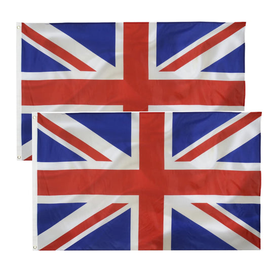 2pcs United Kingdom FLAG UK Flag 3x5 Ft-90x150cm British National Flags Indoor/Outdoor Quality Polyester with Vivid Color and Brass Grommets Decorations