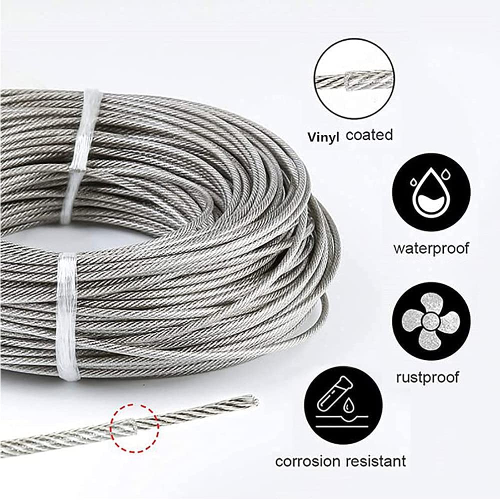 50 m wire rope set, 304 stainless steel rope, stainless steel cable, trellis wire rope, stainless steel, turnbuckle, tension sieve with turnbuckle, eyelet screw, stainless steel cable