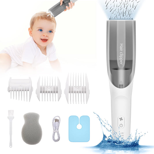 Baby Hair Clipper Silent Vacuum Hair Clippers for Children Cordless & Waterproof Kids Hair Trimmer with 3 Guide Combs USB Rechargeable