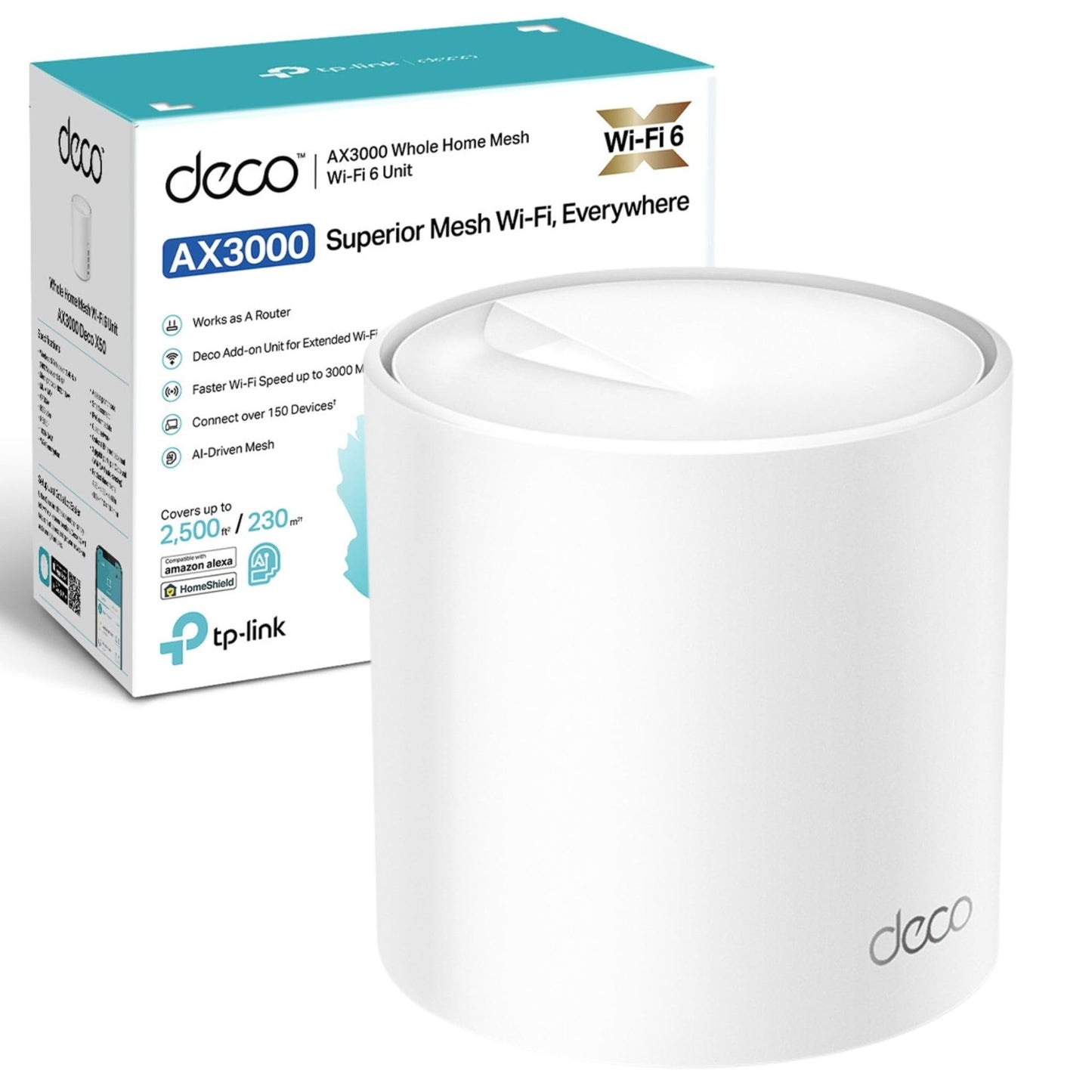 TP-Link Deco Dual Band Mesh WiFi Router, 2402 Mbps WiFi 6 Router, 230m2 Coverage, Connect Over 150 Devices,Use as a Mesh Wifi Extender Booster,Parental Controls, Compatible with all Deco Models,Add on AX3000 WiFi 6 1 Pack