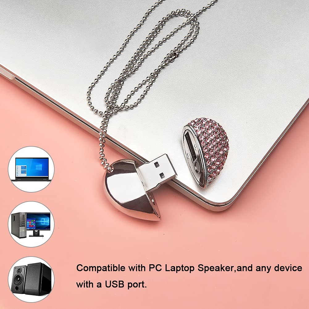 32GB USB Flash Drives with Box, Heart Diamond Shaped Waterproof Pendrive USB Memory Stick, Romantic Gifts for Wife Child Friend (32GB, Pink with Box) 32GB