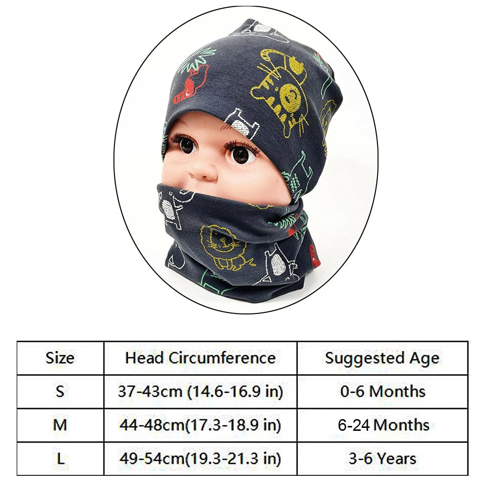 Uniyoung Baby Boys Cotton Beanie Hat and Collar Scarf Set Kids Toddler Warm Skull Cap Scarves Neck Warmer for Spring Autumn Winter Lions 3-6 Years