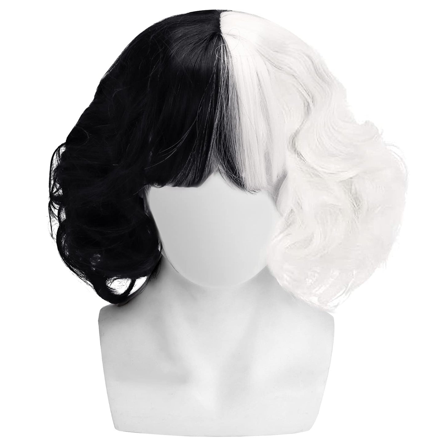 Wavy Black White Wig Two-color Wig, Half Black and Half White Short Wavy Curly Hair for Halloween Christmas Carnival Party and Cosplay Party Costume Accessories