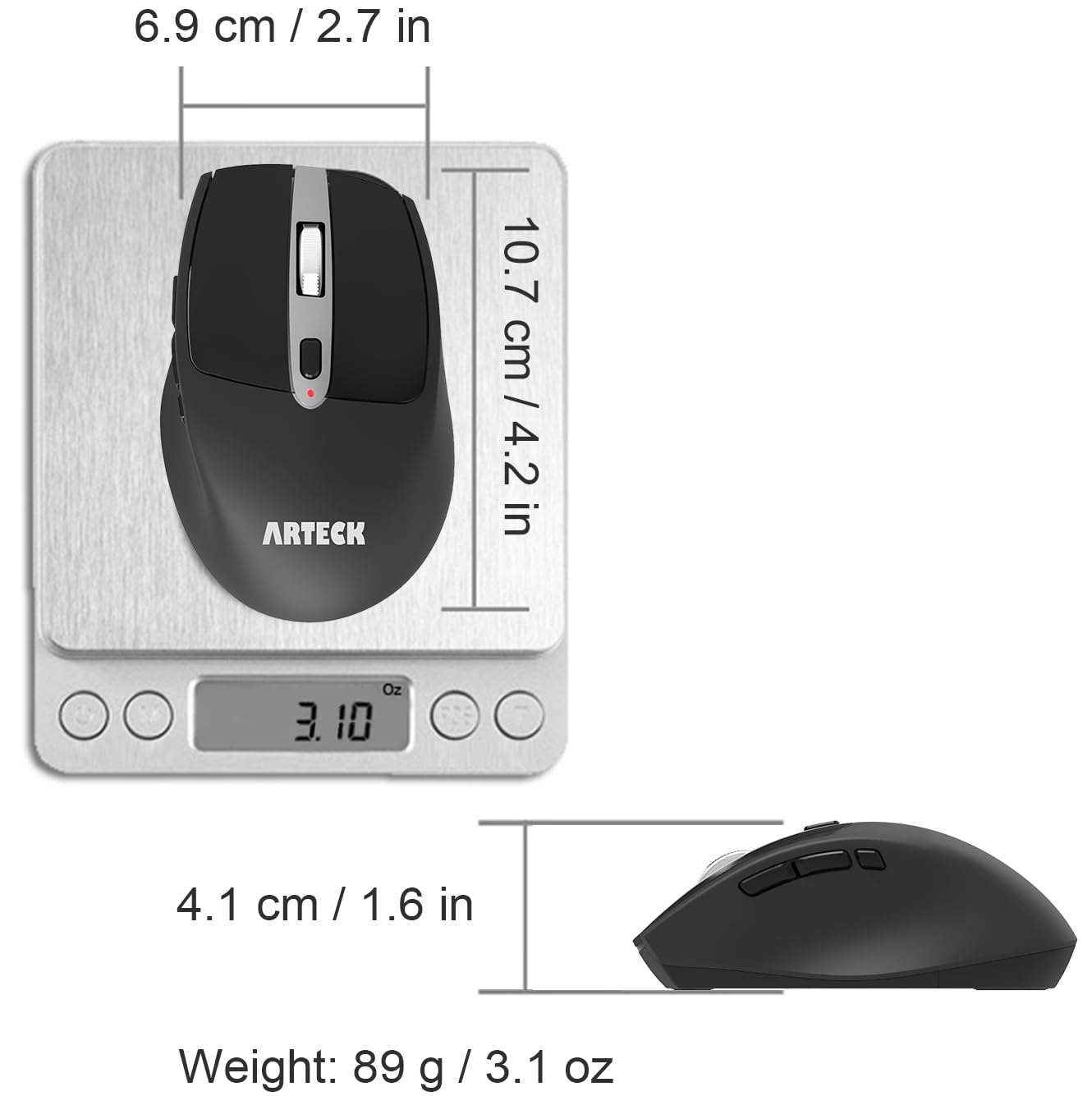 Arteck 2.4G Wireless Mouse with Nano USB Receiver Ergonomic Design Silent Clicking with Side Switch Buttons for Computer/Desktop/PC/Laptop and Windows 10/8/7 Build in Rechargeable Battery Black