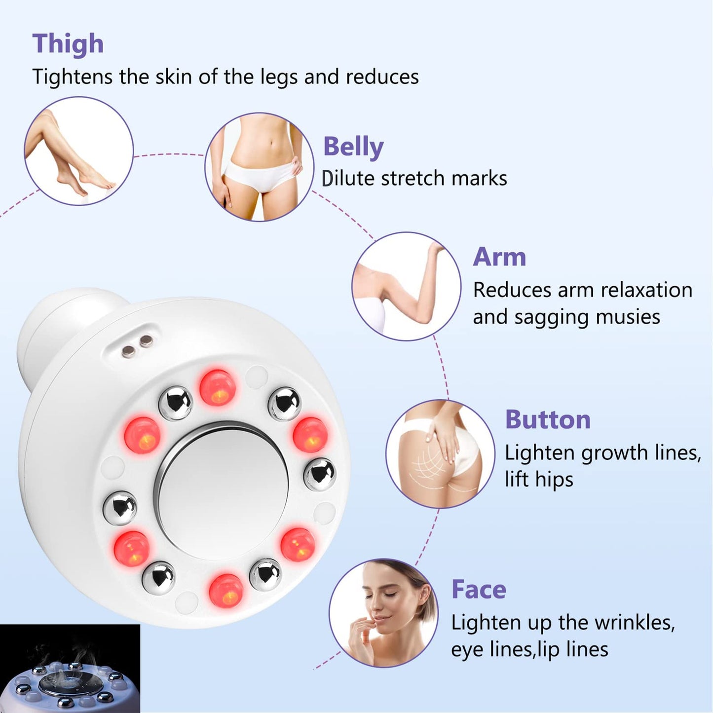 Ultrasonic Cavitation Machine, 5 in 1 Cellulite Massager Ultrasonic Body Sculpting Massager with EMS RF Vibration IPX7 Waterproof Radio Frequency Skin Tightening Device Anti-Wrinkle