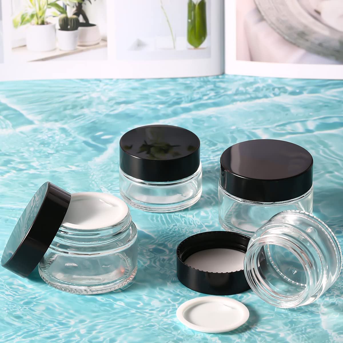 6 Pack 20ml Glass Cosmetic Jars,Empty Refillable Jars with Screw On Lids and White Liners,Cosmetic Containers Travel Cream Pots for Cosmetics,Powder,Lotion,Creams and Essential Oils 6 X 20ml