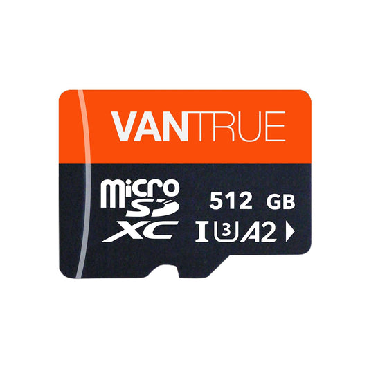 Vantrue 512GB Memory Card MicroSDXC UHS-I A2 High Speed 4K UHD Video High Speed Transfer Monitoring SD Card APC A2 with Adapter for Dash Cams, Body Cams, Action Camera, Surveillance & Security Cams