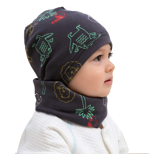 Uniyoung Baby Boys Cotton Beanie Hat and Collar Scarf Set Kids Toddler Warm Skull Cap Scarves Neck Warmer for Spring Autumn Winter Lions 3-6 Years