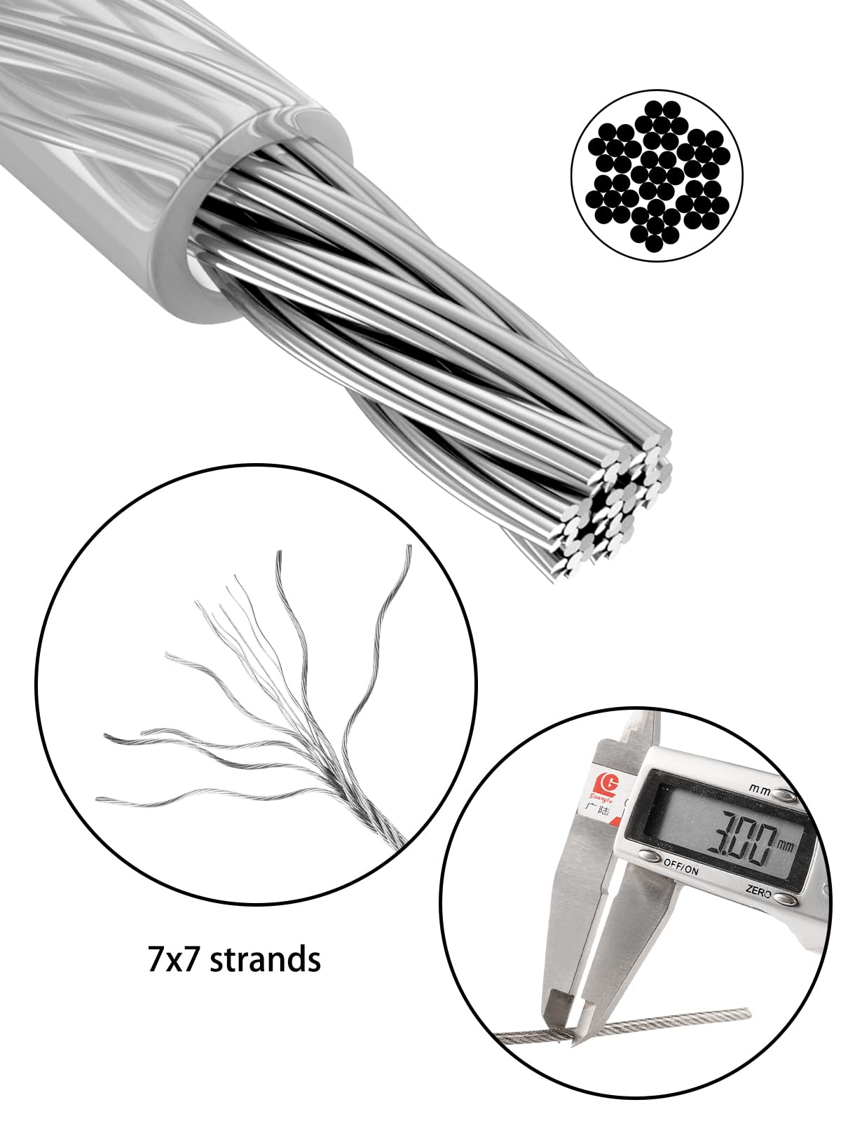 TooTaci 3mm Wire Rope Kit, 15M PVC Coated Cable - 304 Stainless Steel, M5 Turnbuckles & Tensioner Kit for Garden Climbing Plants, Picture Hanging, Lights Suspension 15m Wire Rope with 8 Metal Clamps 1/8 Coated Cable Kit