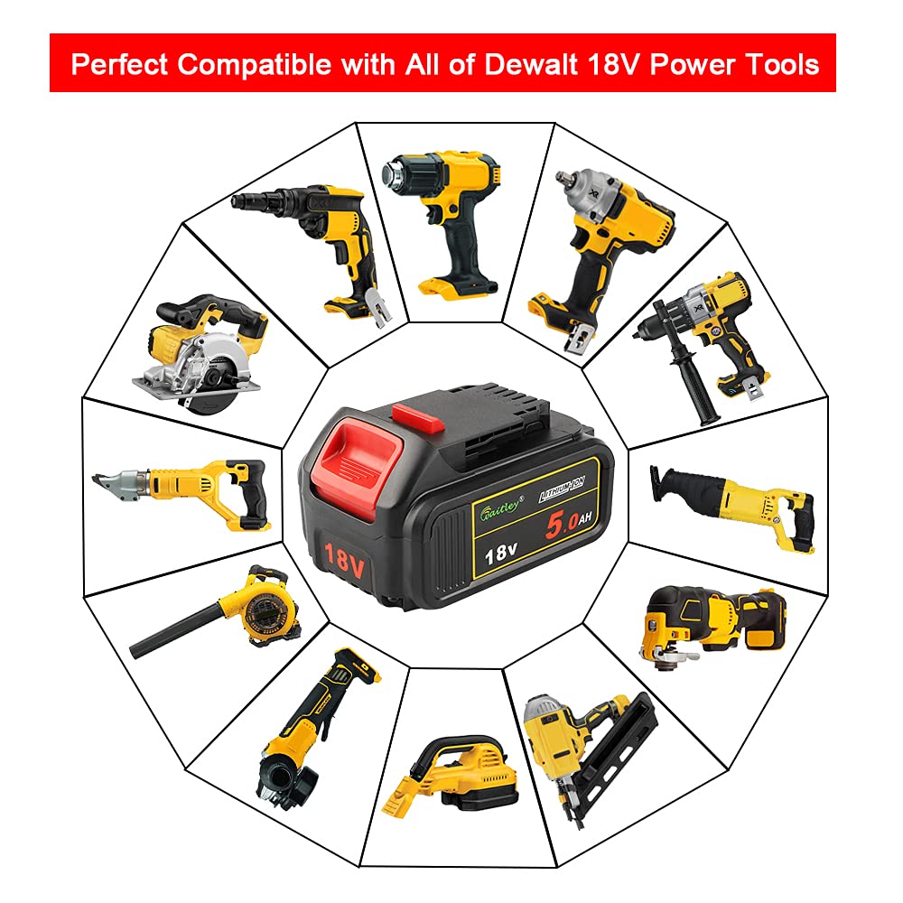 2-Pack Power Elektro DCB184 18V 5.0Ah Replacement XJ Battery Compatible with Dewalt DCB200 DCB180 DCB181 DCB182 DCB201 DCB200-2 Lithium Ion Battery 18 Volt MAX XR Tools