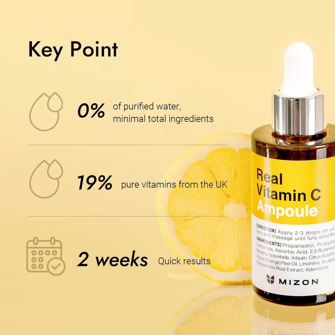 [MIZON] REAL VITAMIN C AMPOULE (30ml) Korean Skincare - Brightening Serum with Pure Vitamin C (19%) No water added - Tone Correction - Nourishing & Hydrating - Natural Ingredients